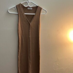 Calvin Klein Ribbed Brown Sleeveless Midi Dress